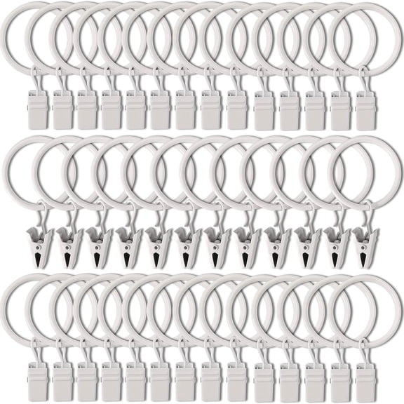 Coziro Metal Curtain Rings with Clips, White Window Rod Hangers for Drapes, Rustproof Clip-On Hooks for Light Filtering & Blackout Curtains, 20 Pack