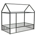 thumbnail image 5 of DEALTOPS Twin Size Metal House Bed with Fence, Montessori Floor Bed Frame for Kids, Black, 5 of 7