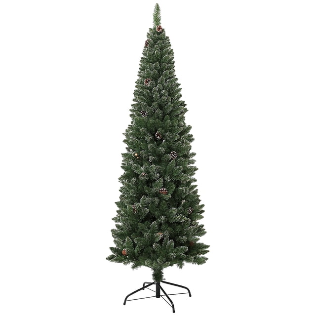 HOMCOM 6ft Artificial Pencil Christmas Tree w/ 618 Branches and Metal Base
