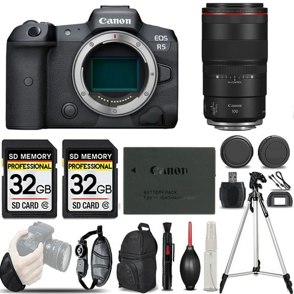 Canon EOS R5 Mirrorless Camera  100mm f/2.8 L Macro IS USM Lens -LOADED KIT (International Version)