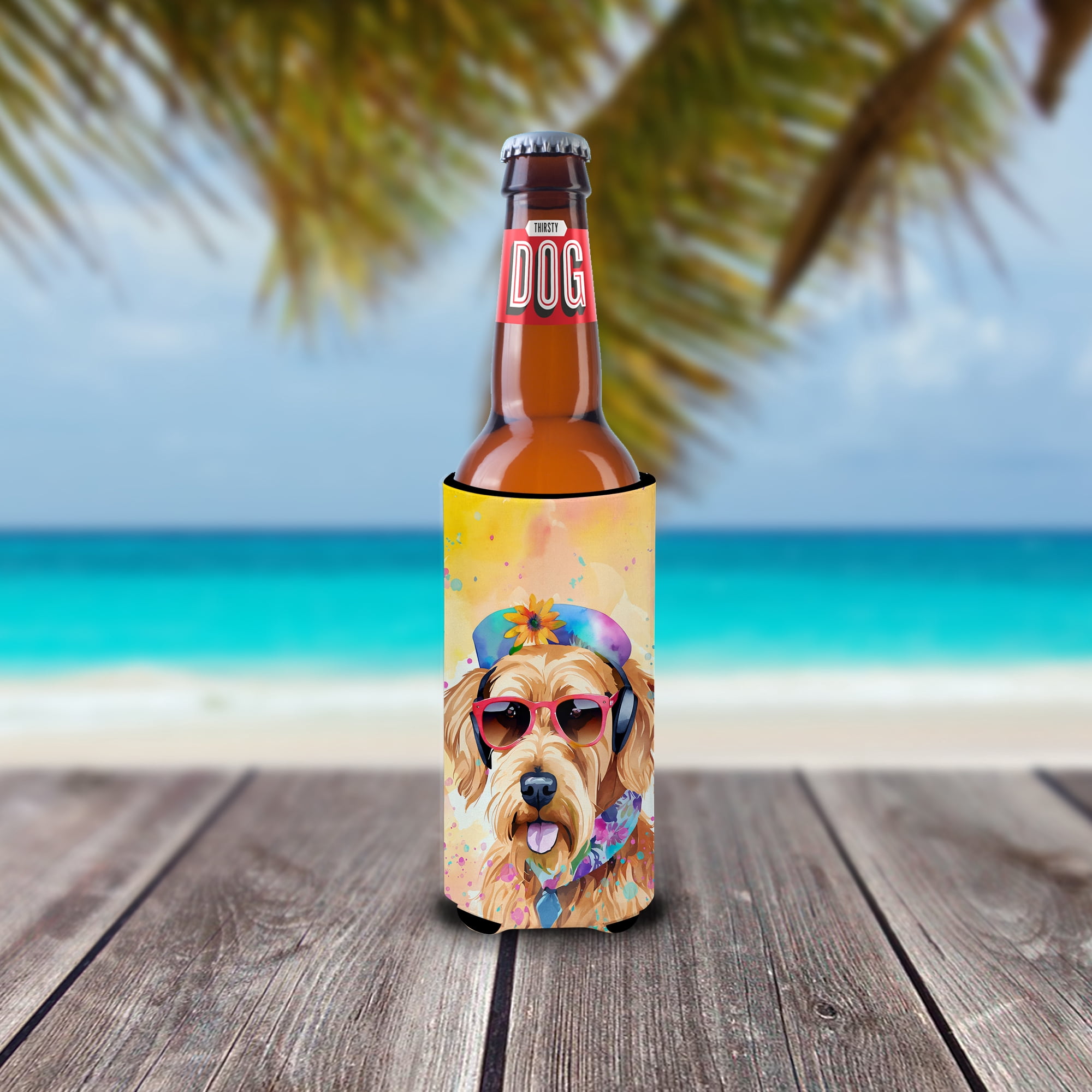 Airedale Terrier Hippie Dawg Hugger for Ultra Slim Cans 4 in x 6.5 in