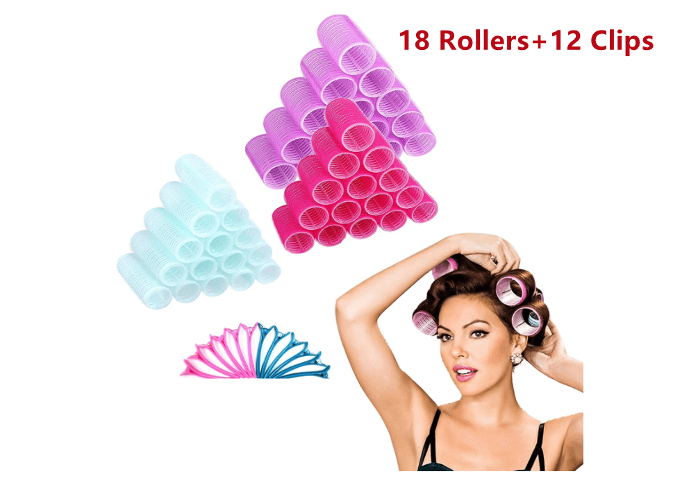 Jumbo Hair Roller sets-[ 30 Pack ] 18 Rollers, 12 Clips, Jumbo Hair Rollers  for Long Hair - Big Hair Rollers for Long Hair - Roller Set Hair Rollers  with Clips - Hair Curlers (Random Color） 
