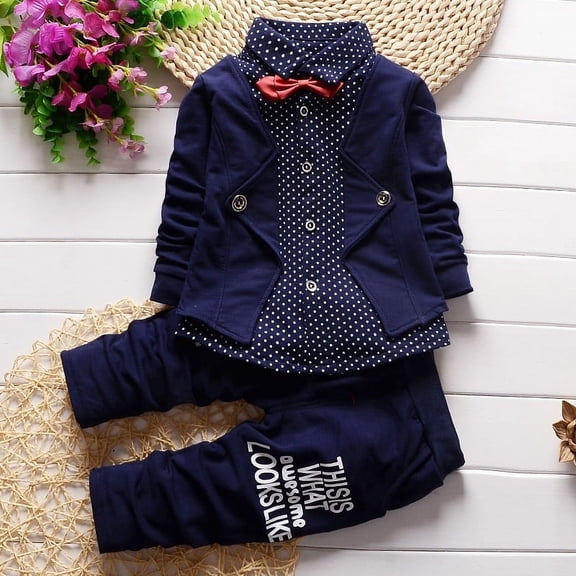 Spring and autumn boy baby clothing suit fashion cotton top pants two-piece boy newborn children's clothing suit.
