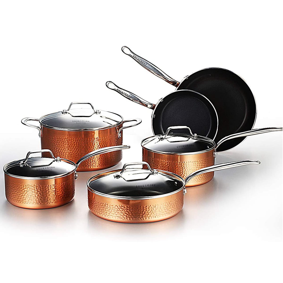 Details about   10pc Hammered Copper Cookware Set with Nonstick Coating Induction Pots & Pan Set 