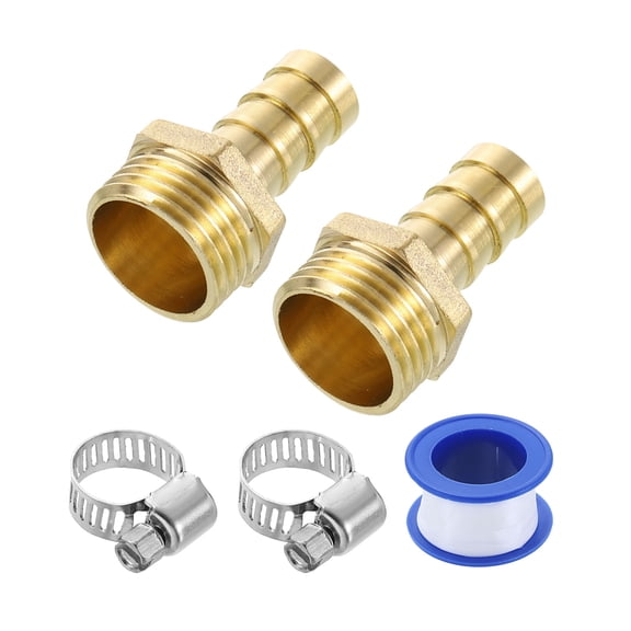 2Pcs Brass Hose Barb Fittings, 1/2" Barb x G1/2" Male Thread Hose Connector