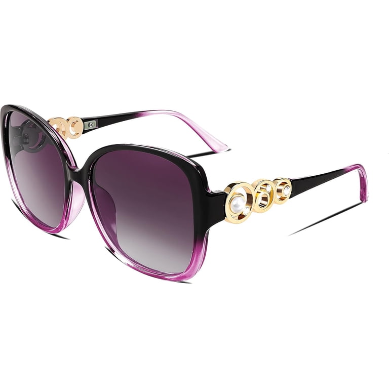 Oversized Square Frame Sunglasses with Pearl Sparkling, Polarized UV Protection FEISEDY Women main image 3