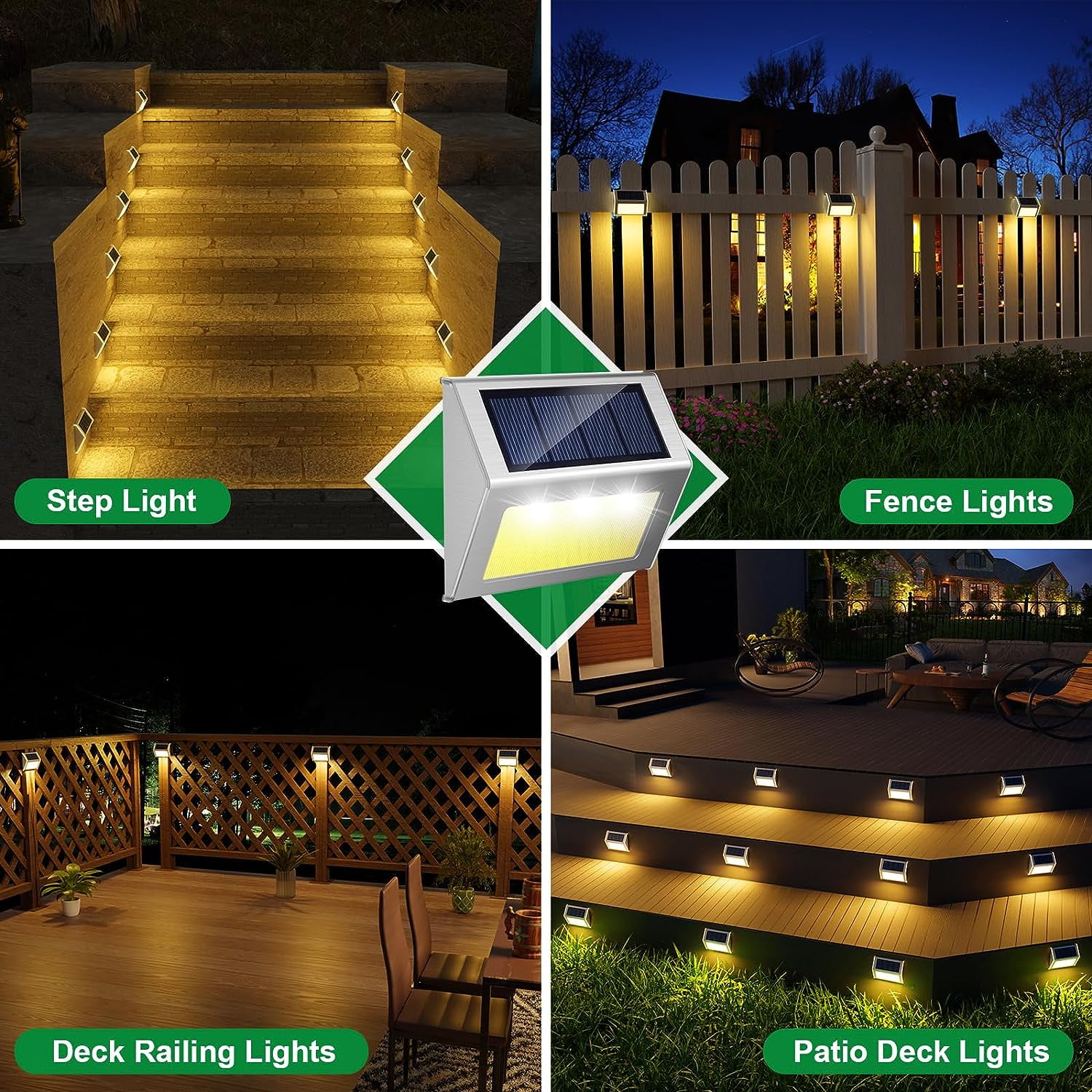 JSOT 2 Pack Solar Deck Lights, 30 Lumen Solar Dusk to Dawn LED Step Lights, Warm White Light