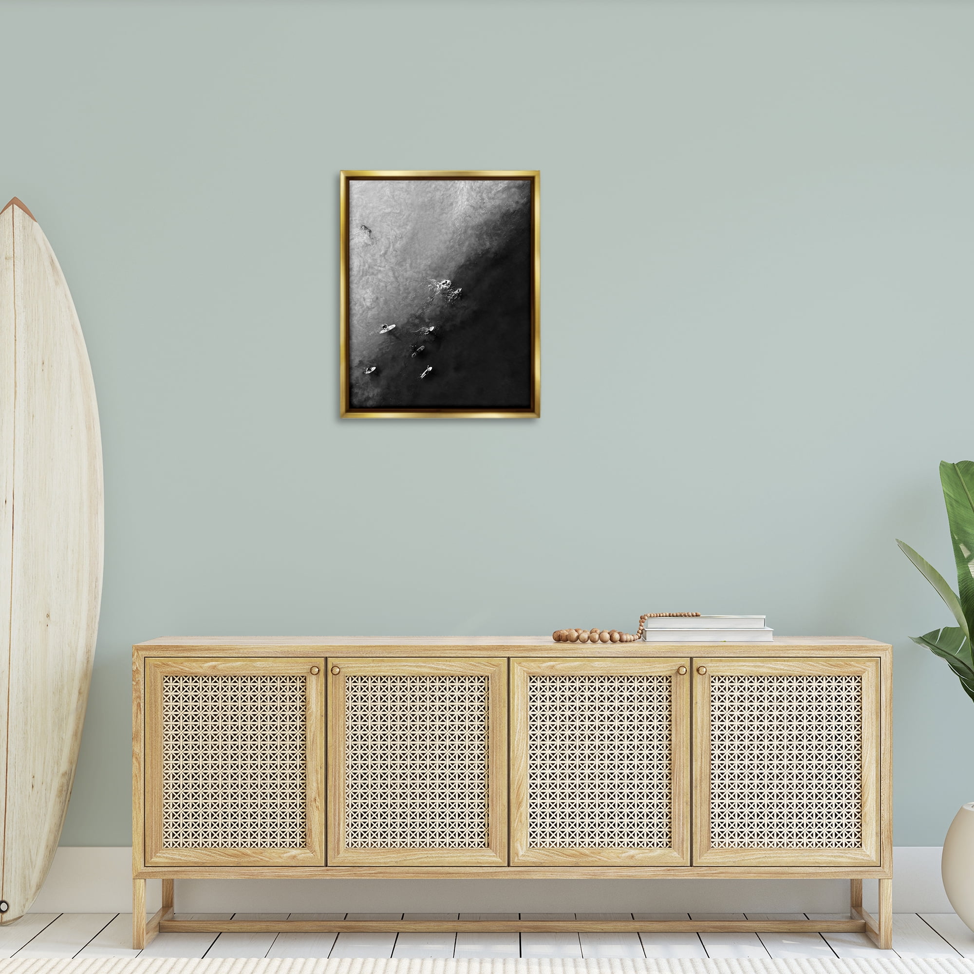 Stupell Industries Aerial Paddling Surfboards Sports Photography Gold Floater Framed Canvas Art Print Wall Art, 25 x 31
