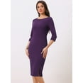 thumbnail image 3 of DARING DIVA Elegant Boat Neck 3/4 Sleeves Midi Split Sheath Dress XS Purple, 3 of 6