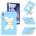 thumbnail image 2 of FJLBDE Case for Samsung Galaxy Tab S8 Plus/S7 FE/S7 Plus 12.4 Inch with Butterfly Stand, Shockproof Protective Tablet Cover with Pencil Holder Shoulder Strap for Kids Girls, Beige Blue, 2 of 7