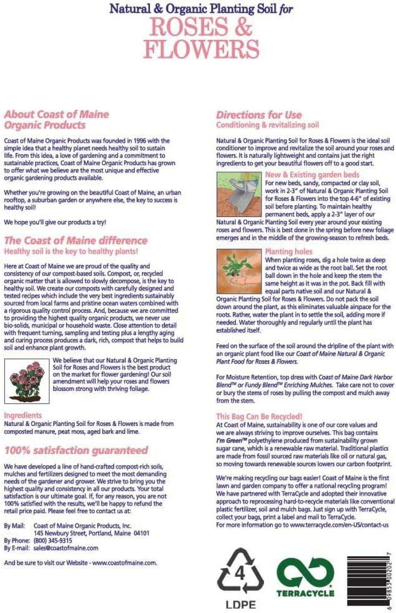 Coast of Maine Roses and Flowers, Organic and Natural Planting Soil for Roses, Annual and Perennial Flowers, 20qt