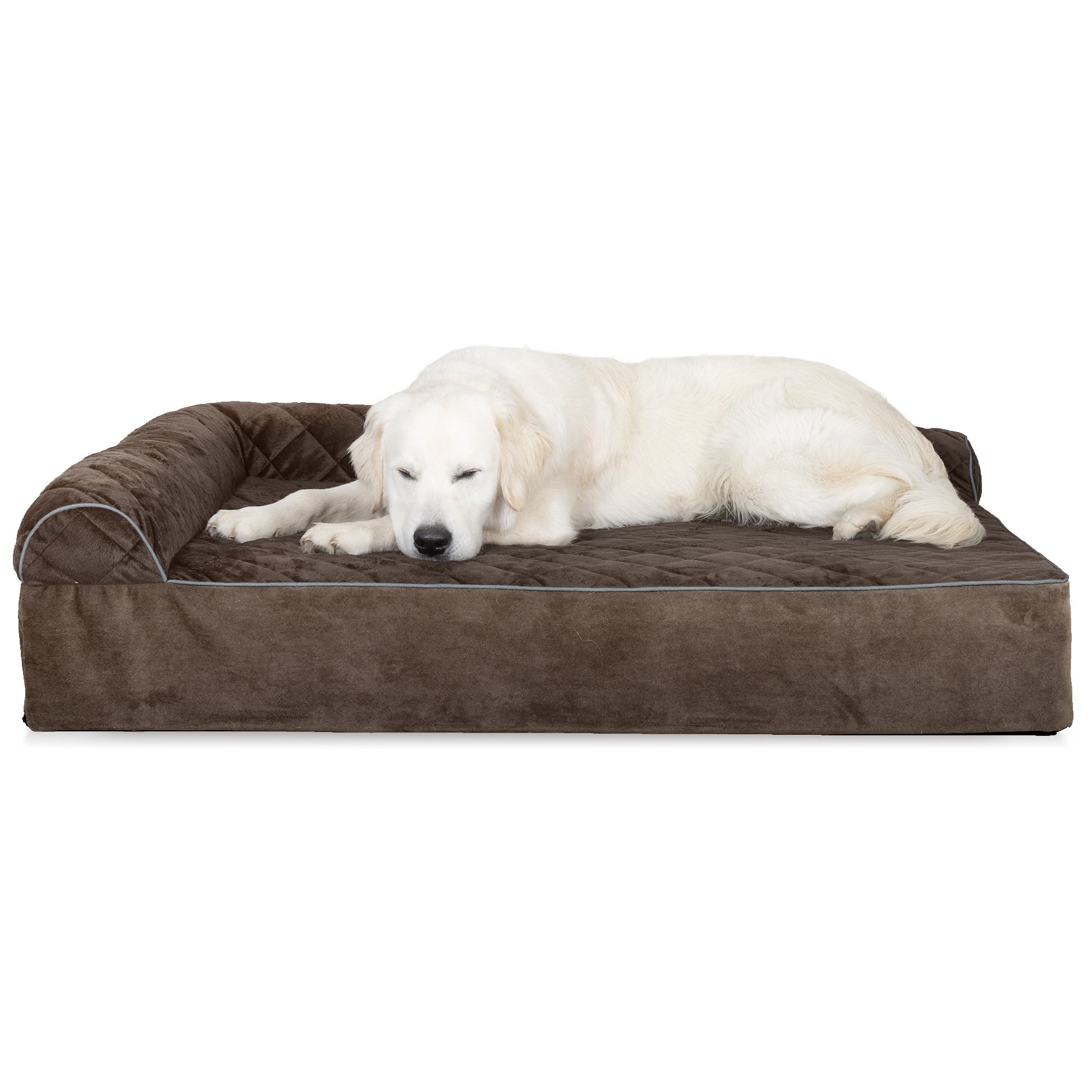 FurHaven Pet Dog Bed | Deluxe Orthopedic Goliath Quilted Faux Fur & Velvet L-Chaise Couch Pet