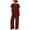Wine, variant on Women's 2 Piece Sets Casual Crewneck Solid Color Short Sleeve Pajama with Pants Home Set Wine 2XL