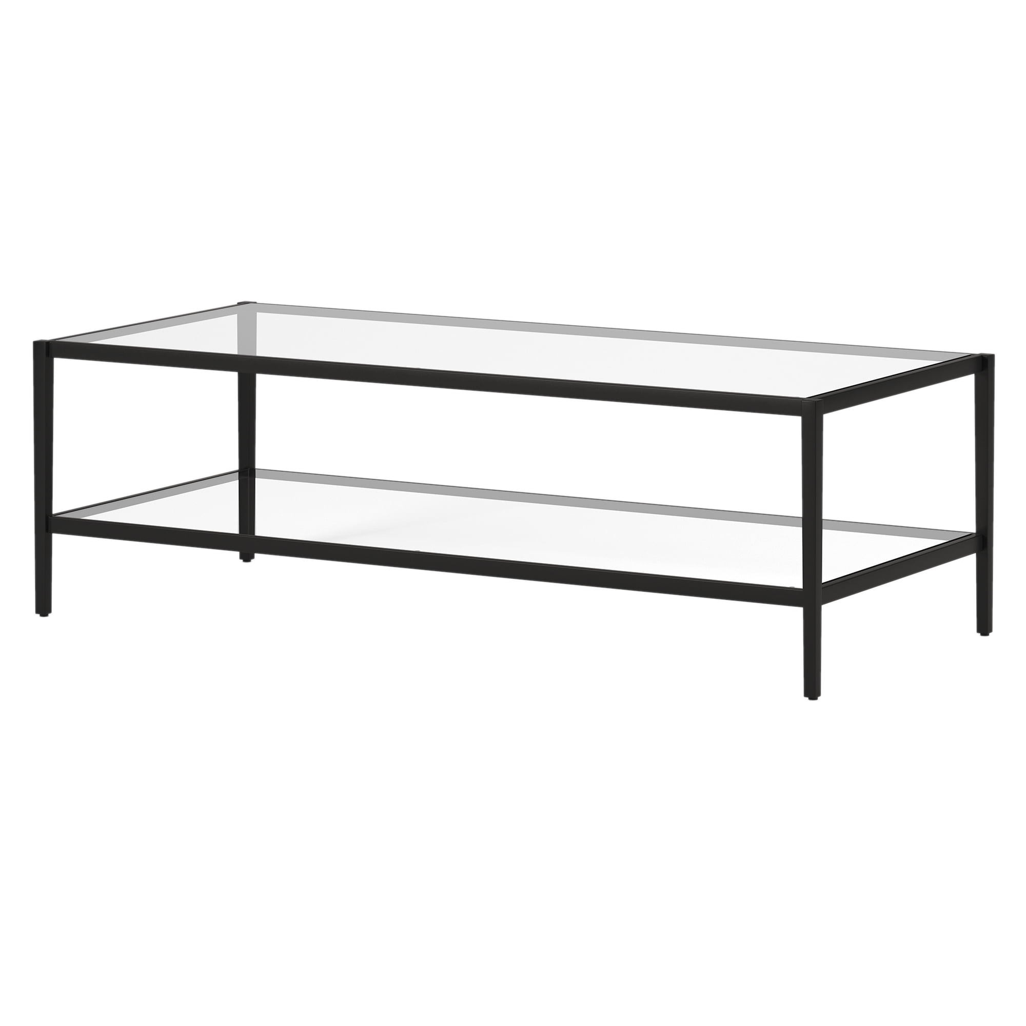 Evelyn&Zoe Hera 54" Wide Rectangular Coffee Table with Glass Shelf, Blackened Bronze