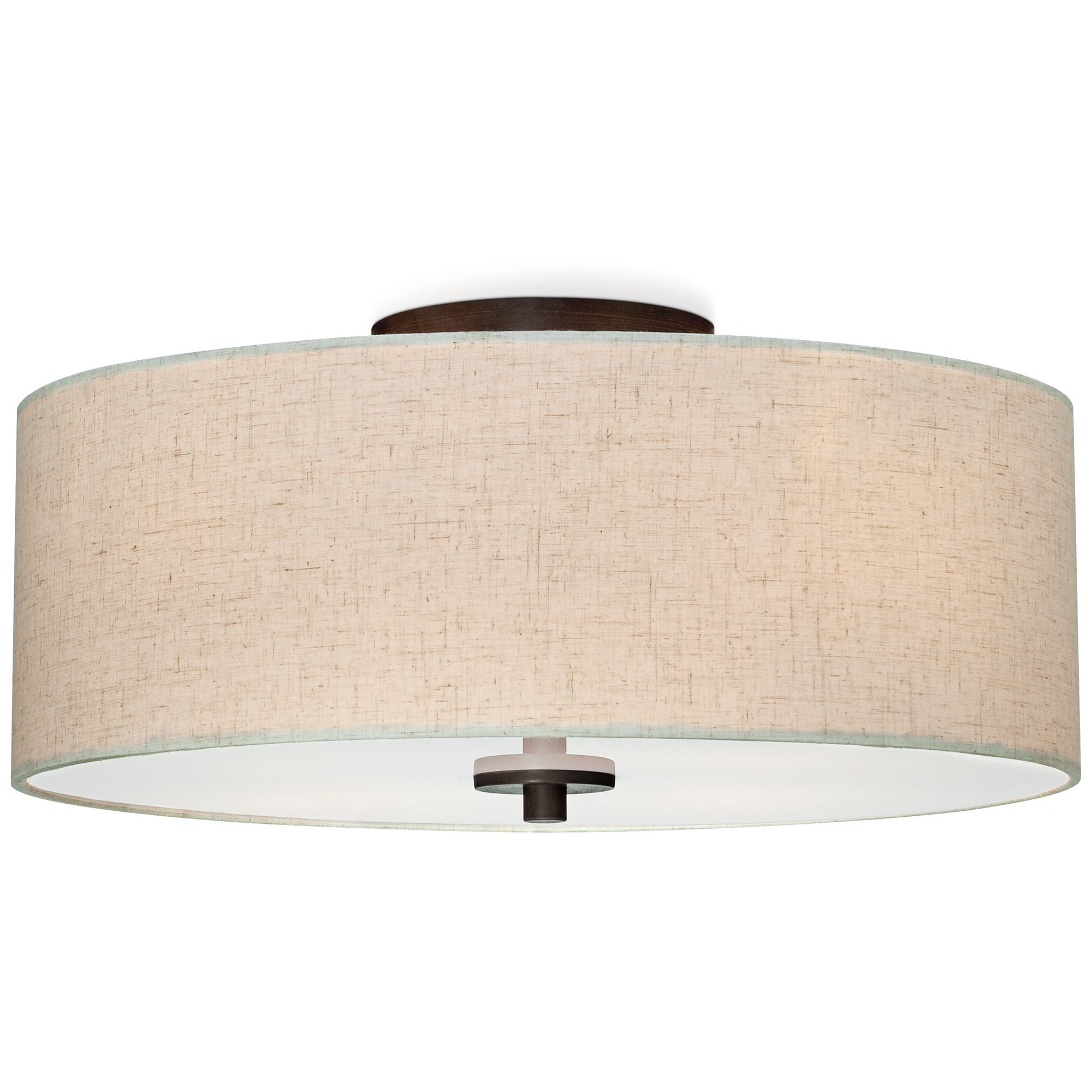 Regency Hill Sylvan Modern Ceiling Light Flush Mount Fixture 18" Wide Bronze 4-Light Oatmeal Fabric Drum Shade for Bedroom Kitchen Living Room Hallway