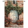 English Countryside Wooden Doorway Cotton Wall Art Hanging Tapestry 53" x 35"