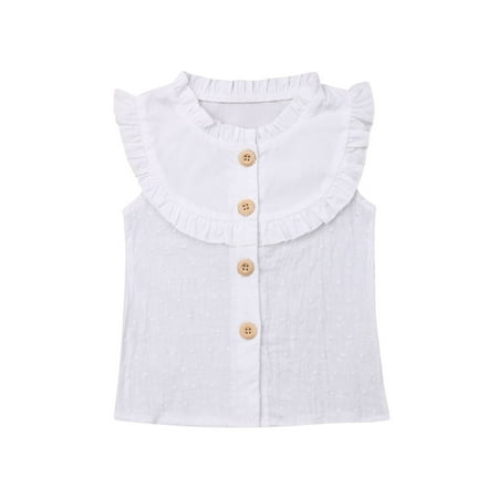 

Toddler Kids Girls Summer Tops Solid Color Sleeveless Button Shirt with Ruffle