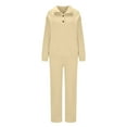 thumbnail image 4 of Women's Two Piece Outfits Sweatshirt Set Solid Color Button Up Casual Hoodie Loose Long Sleeved Round Neck Fall Beige Sweatpants Tracksuit Lounge Sets S-XL, 4 of 6