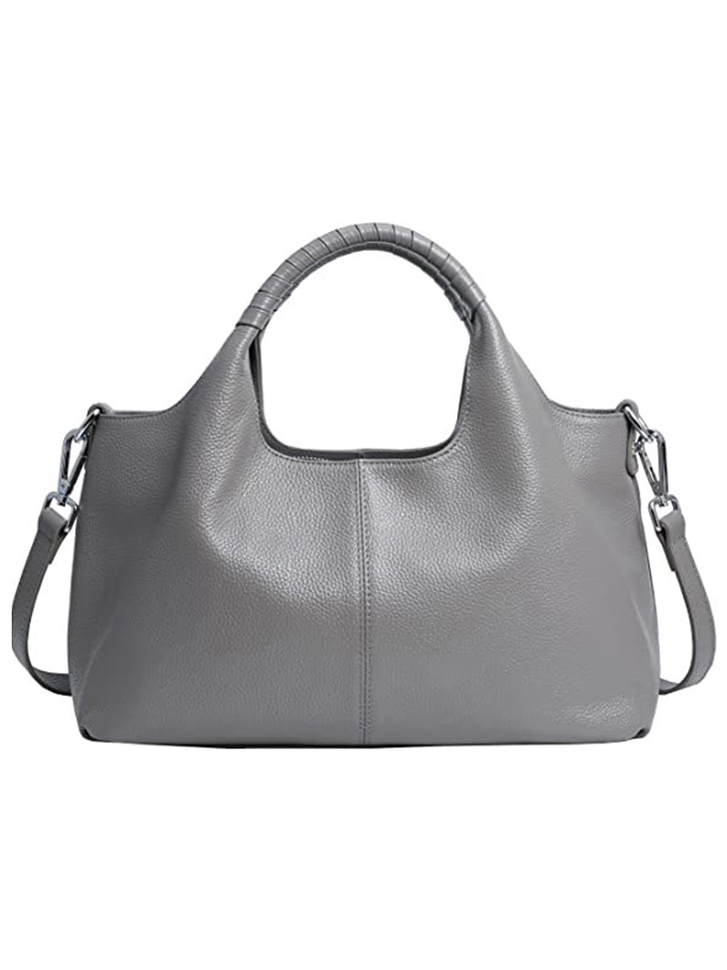 LUXUR Ladies Genuine Leather Top Handle Handbag Women Classic Satchel Crossbody Bags Purse Daily Portable Detachable Tote Grey