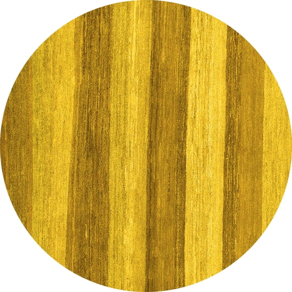 Ahgly Company Machine Washable Indoor Round Abstract Yellow Modern Area Rugs, 4' Round