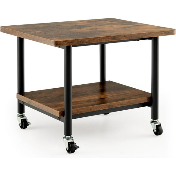 Tangkula 2-Tier Printer Stand, Under Desk Rolling Printer Cart with 2 Storage Shelves, Mobile Machine Stand Printer Tables for Small Spaces