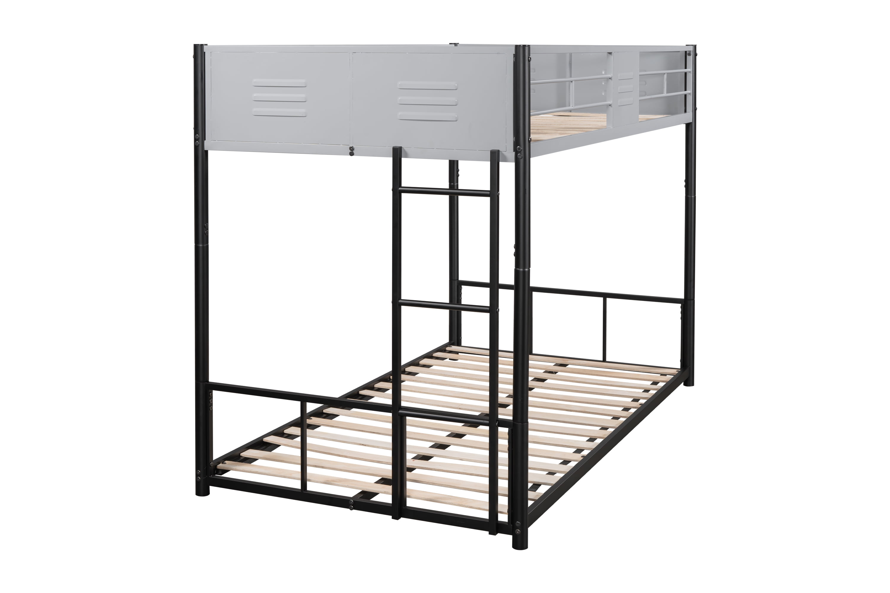 Metal Bunk Bed, Twin Over Twin Bunk Bed, Heavy Duty Bunk Bed with Vent Board and Full Length Guardrail, Black, Noise Reduced
