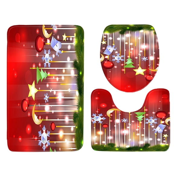 putnchl 3pcs Christmas Day Non-Slip Bath Mat Bathroom Kitchen Carpet Doormats Decor