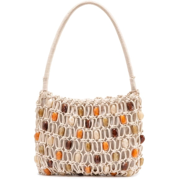 Women’s Crochet Beaded Shoulder Bag Colorful Lightweight Summer Hobo Tote