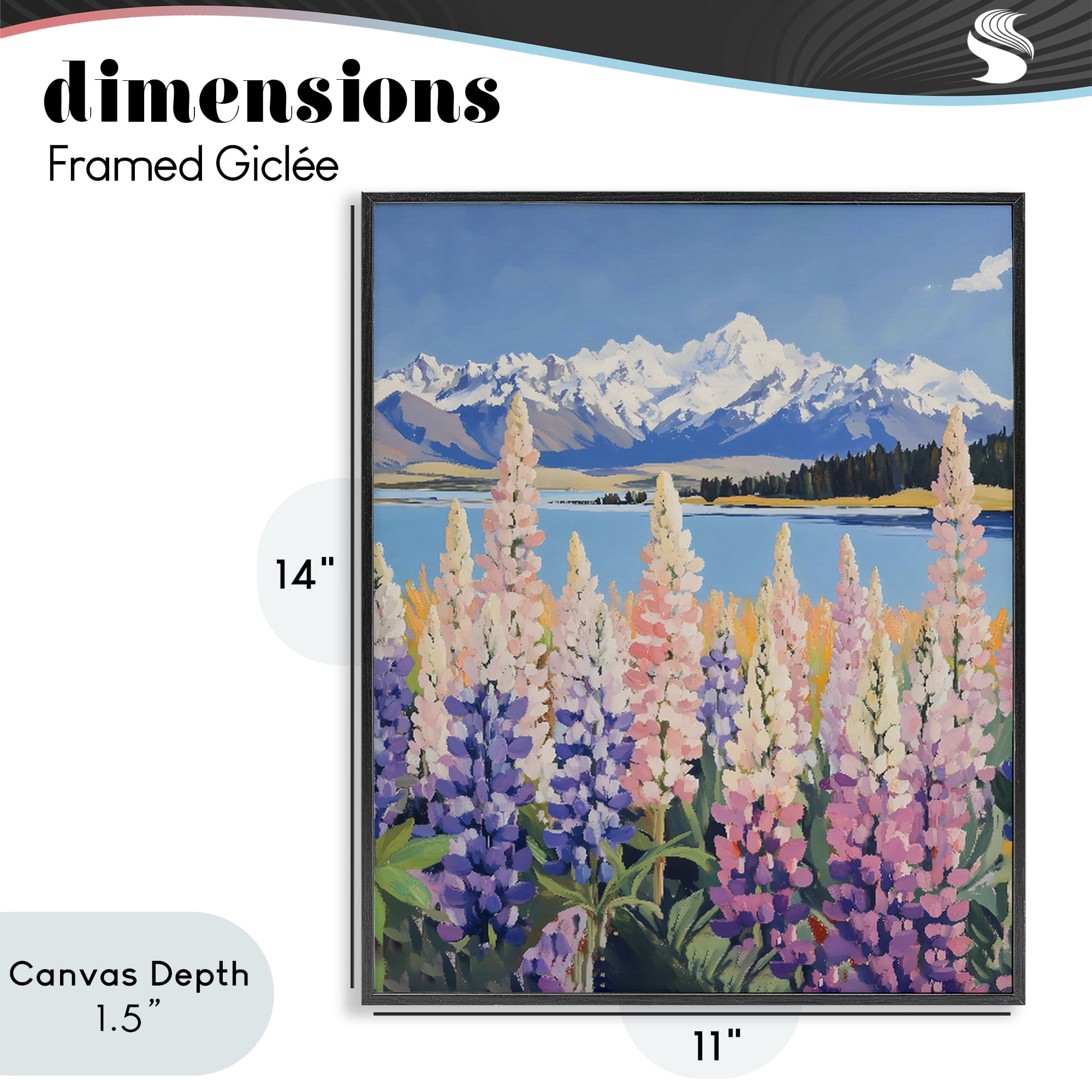 Stupell Industries Mountains & Wildflowers by Lake Black Framed Giclee Art, design by The Prints Vibe