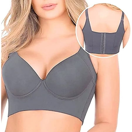 

Women Push Up Sports Bra Deep Cup Full Back Incorporated Coverage Hide Back Fat Bra with Shapewear