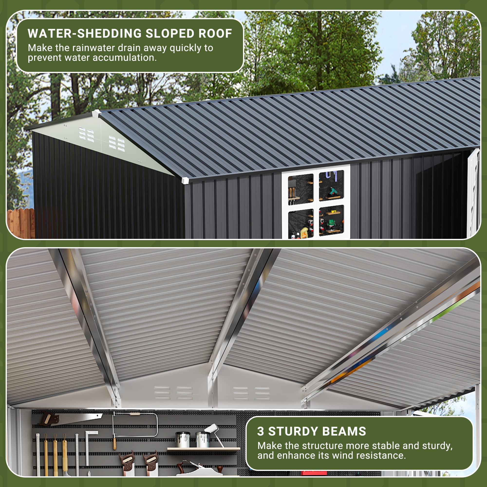 NETAJE 10'x14' Outdoor Metal Storage Garden Shed with Window, Lockable Doors and Air Vent for Backyard, Garden, Lawn, Dark Gray