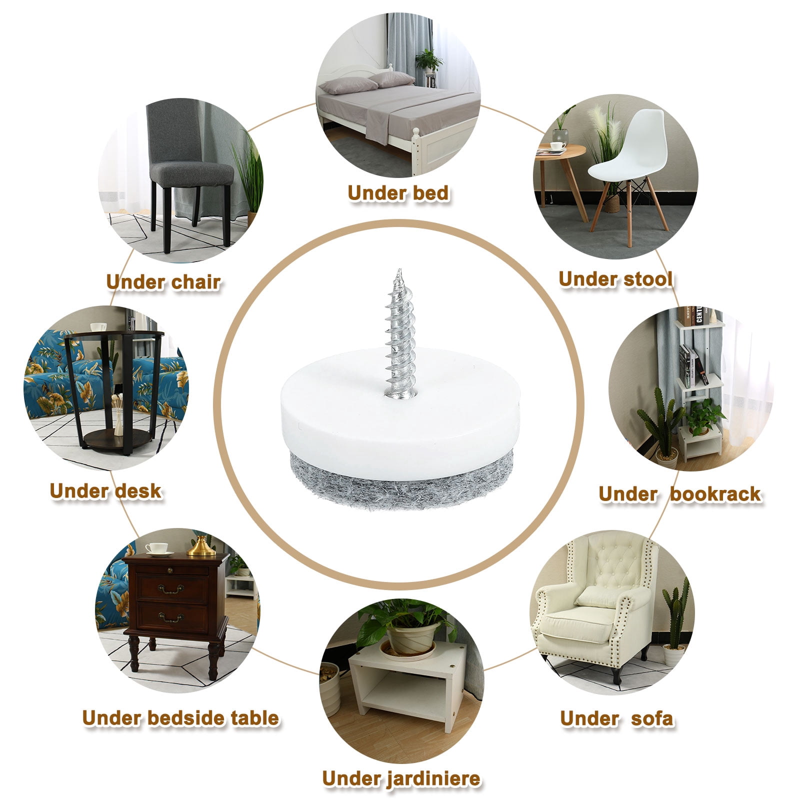 Nail-on Furniture Sliders, 50Pack Nail-on Felt Pad Round Chair Table Feet Pads Chair Leg Floor Protectors for Hardwood Floors (White, 28mm/1.1")