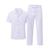 WEILANXIN Store Welanxin Men 2 Piece Beach Vacation Outfit,Lightweight Button Up Loose Shirt Elastic Waist Baggy Pants Suit