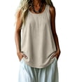 thumbnail image 3 of Nooxsoe Womens Linen Tops Sleeveless Camisole Round Neck Solid Baggy Tank Tops for Women Gauze Tank Tops for Women Lightweight Gauze Cami Womens Summer Tank Brown M, 3 of 9