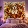 thumbnail image 2 of Cute Puppy in Basket with Sunflowers and Maple Leaves, Playful Rustic Style for Dog Lovers, Harvest Wall Art, Housewarming Gift, Tapestry Wall Hanging for Bedroom and Living Room, 2 of 7