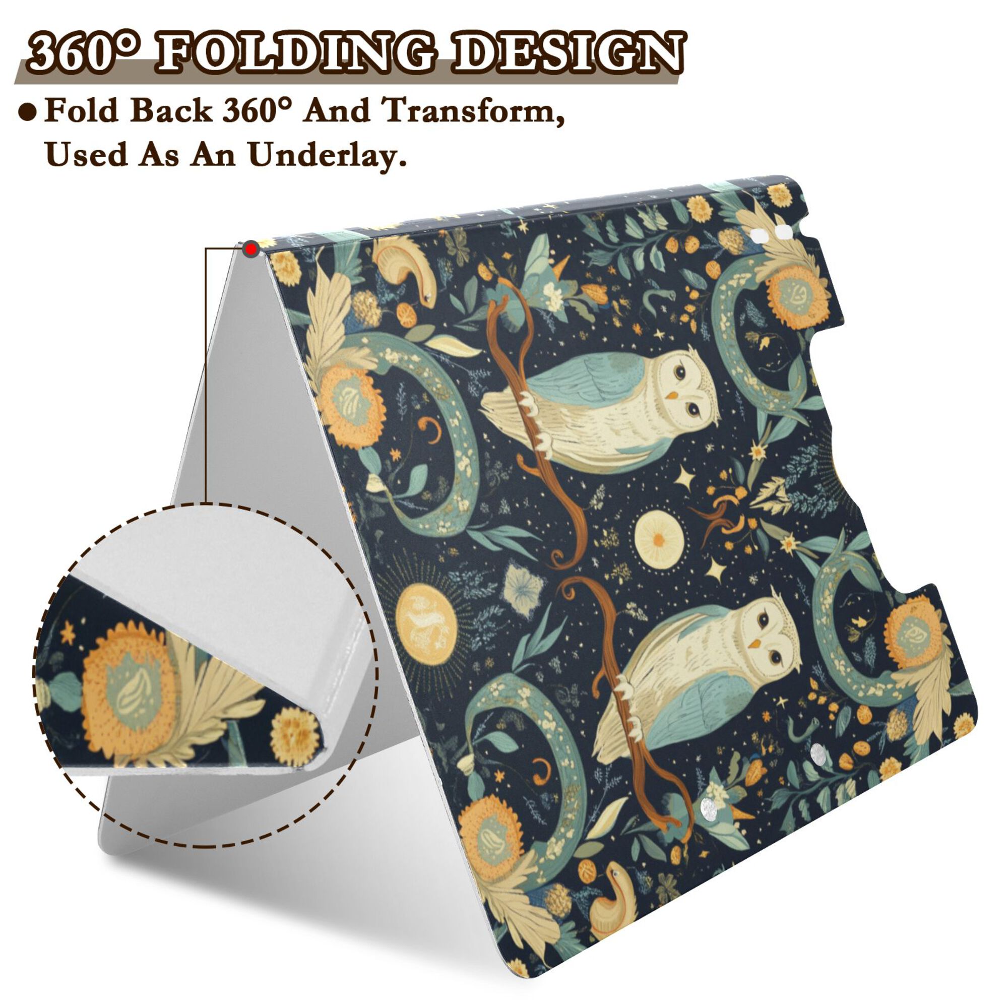 FORMRS A4 Clipboard Folder with Pen Holder Horizontal Foldable School Office Binder, Mystical Owls Pattern