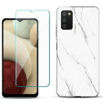 Slim-Fit TPU Phone Case Compatible with Samsung Galaxy A02s, with Tempered Glass Screen Protector, by OneToughShield ® - Marble / White
