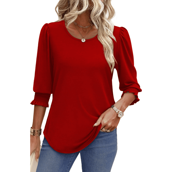 UVN Summer Blouses for Women 3/4 Sleeve Shirts Ladies Casual Crew Neck Womens Tunic Tops