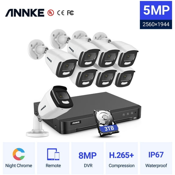ANNKE 4K Ultra HD 16CH DVR Security System,8PCS 5MP Super HD Camera,True Full Color, Night Vision ,Outdoor ,Indoor, Security Camera Kit with 3T Hard Drive Disk
