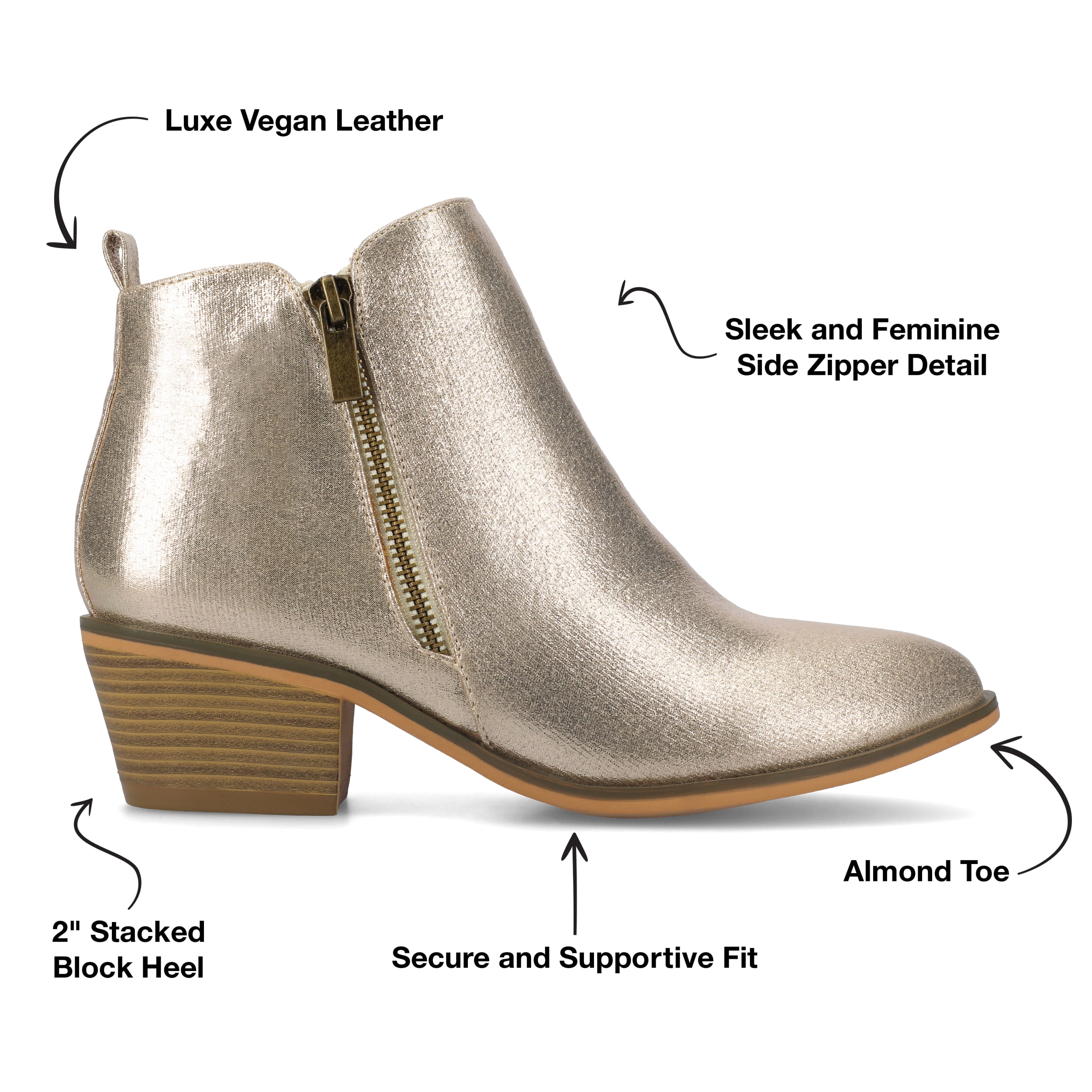 Journee Womens Rebel Outside Zip Stacked Heel Booties