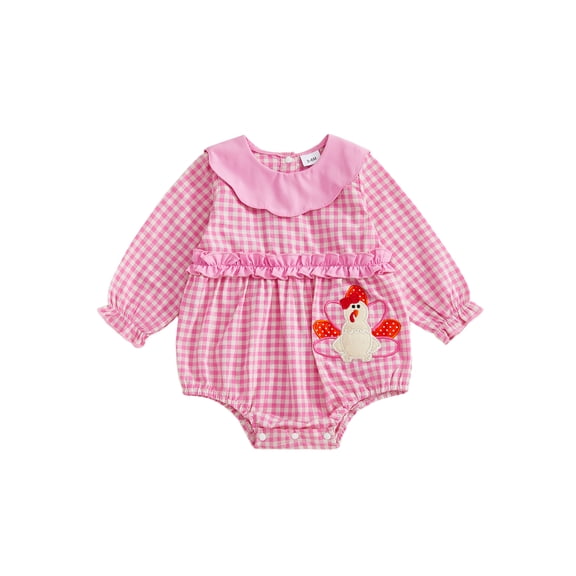 BemeyourBBs Thanksgiving Baby Girls Romper Plaid Embroidery Turkey Bodysuit