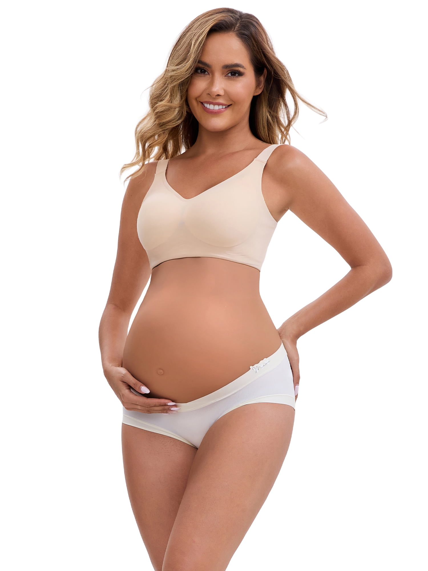 DARING DIVA Ice Silk Maternity Panties Under the Bump Briefs M 1 Beige 1 White