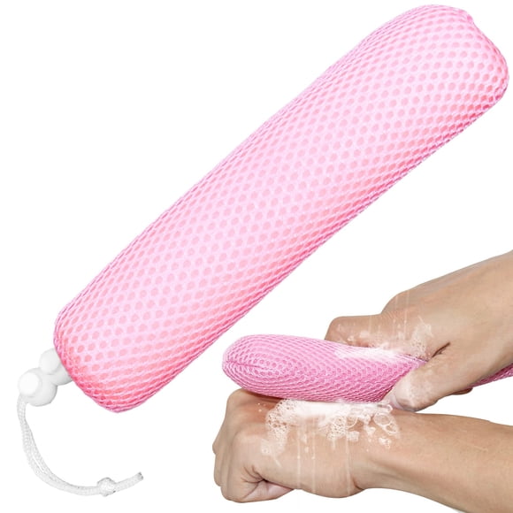 KkaFFe Cabezal de cepillo de baño con esponja para la espalda, cepillo de malla para baño, cabezal de cepillo para el cuerpo para personas mayores, ayuda para bañarse y ducharse (cabeza rosa)