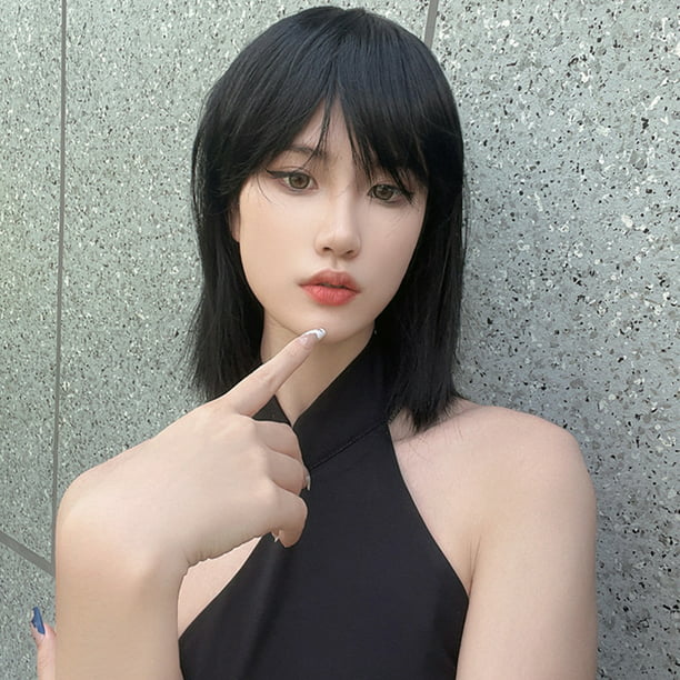 Wig Female Handsome Short Hair Mullet Hairstyle Black Straight Hair Smooth  