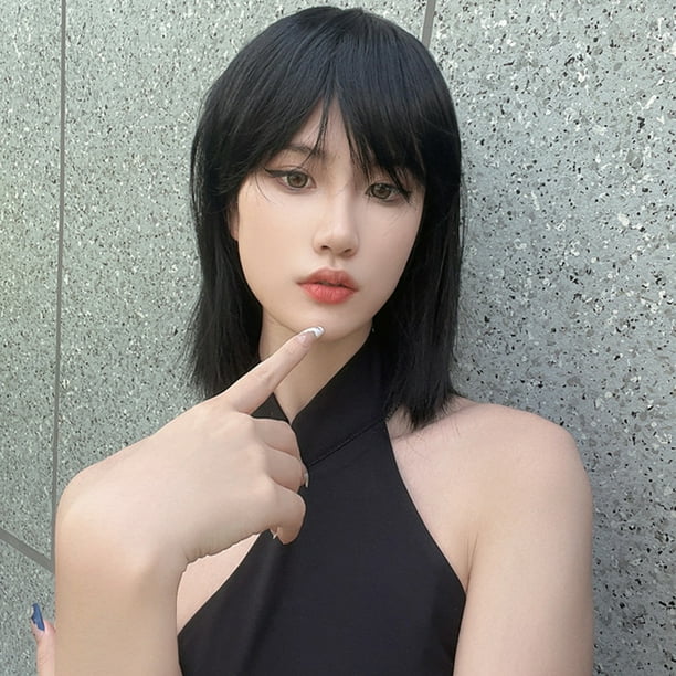 Wig Female Handsome Short Hair Mullet Hairstyle Black Straight Hair Smooth Wig Female Handsome Short Hair Mullet Hairstyle Black Straight Hair Smooth