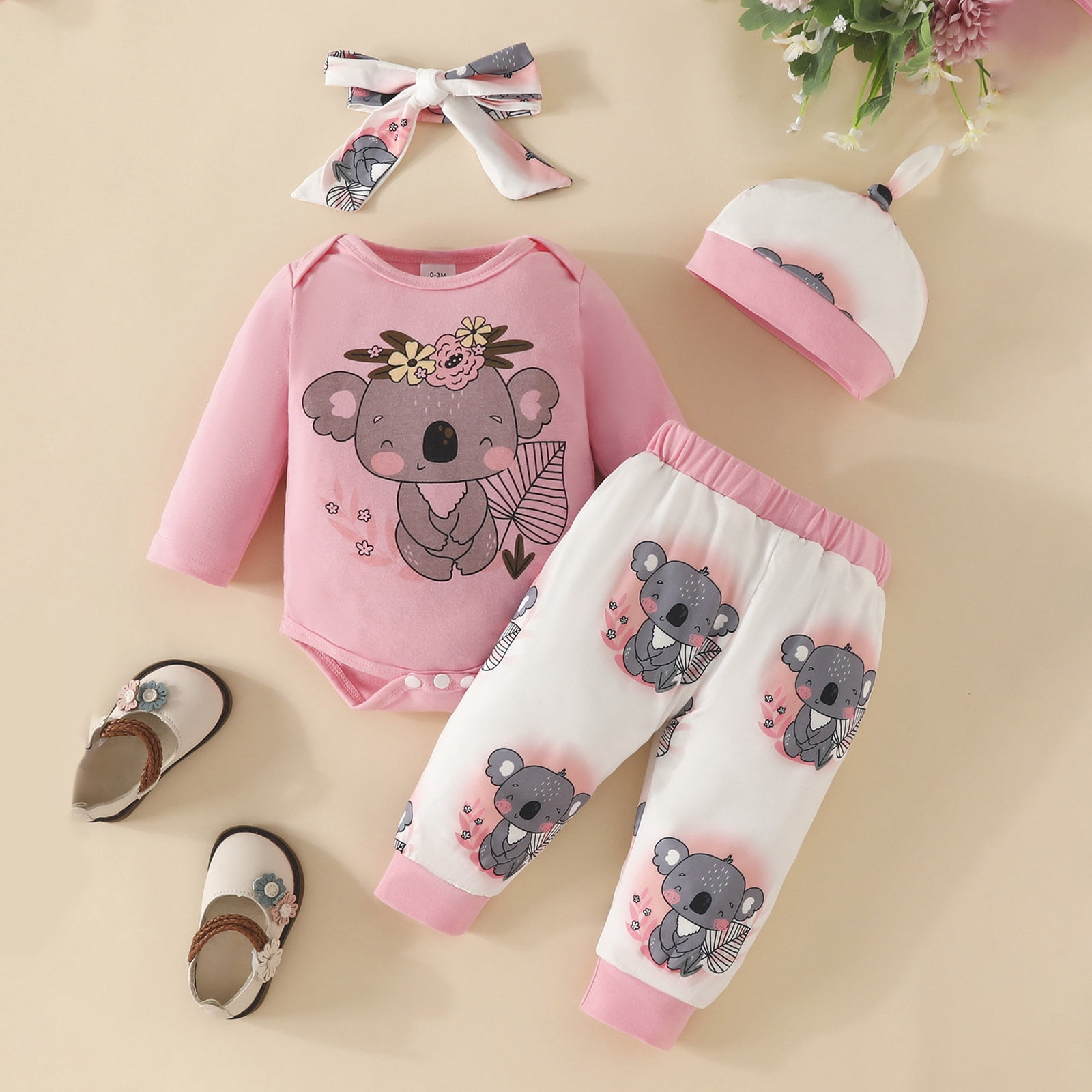 Leey-World Baby Outfits Newborn Baby Girl Clothes Outfits Infant Romper Ruffle Floral Pants Cute Toddler Baby Girl Clothes Set Newborn Girl Outfits(Pink,6-9 Months)