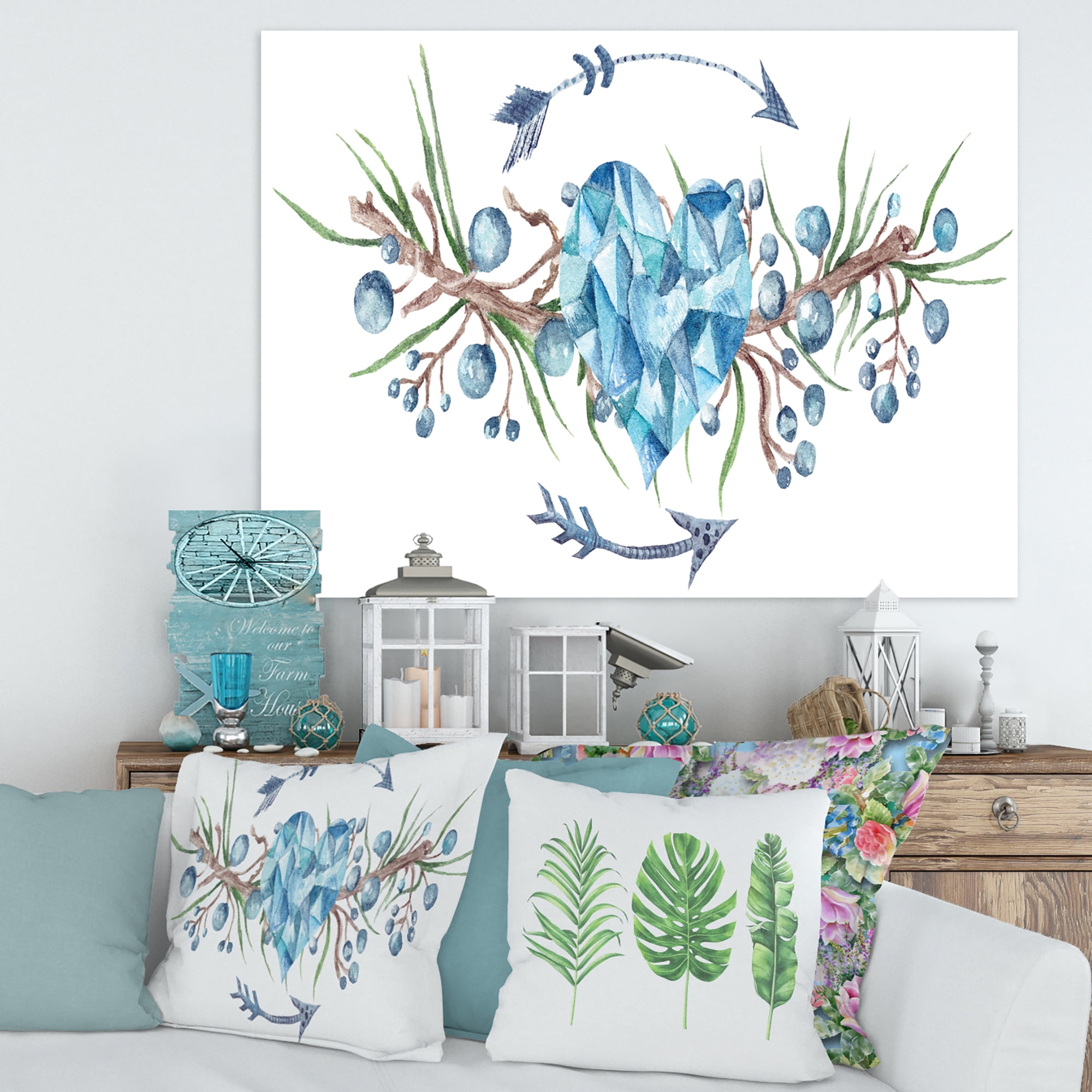Designart ' Fresh Tribal Vignette Wild Forest Wreath Design On White II ' Traditional Canvas Wall Art Print