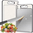 thumbnail image 7 of Simperf Stainless Steel Cutting Board, Double Sided Chopping Board for Kitchen, Scratch-resistant Mesh Design, Juice Groove, Non-slip Silicone Wrap, Food Grade, 7 of 7