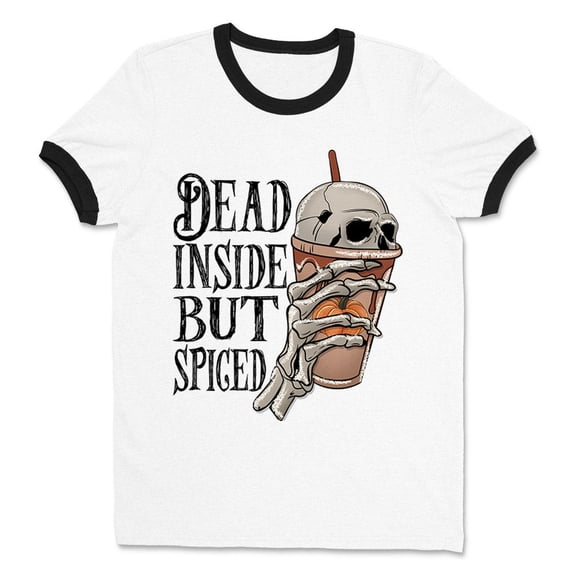 Dead Inside but Spiced Ringer Tee Shirt Unisex Large White/Black
