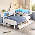 thumbnail image 2 of Twin Size Corner Bed Frame with Bookcase Storage,Twin Daybed with Charging Station,Platform Bed Frame with Led Lights and Storage Drawers for Living Room,Bedroom,Guest Room,Easy Assemble,White, 2 of 9
